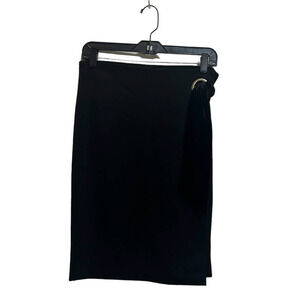 Bebe Women's Black Knit Front Wrap Skirt Size 6 Side Velvet Tie Knee Length NWT